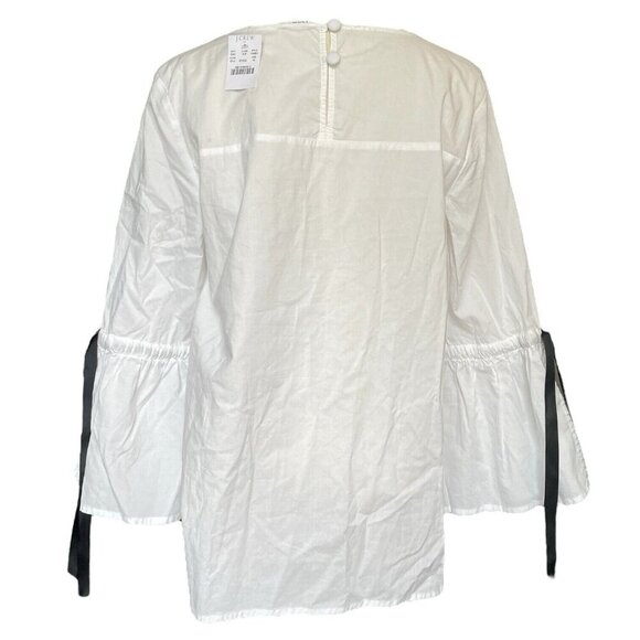 J.CREW Womens NWT Bell Flare Sleeve Blouse Sz M White Ribbon Modest Dressy Boho - Picture 2 of 11
